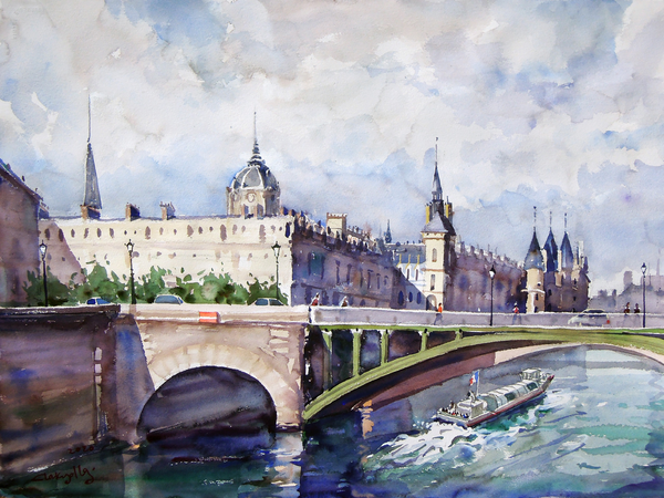 Seine river Palais de Justice 꼭스 강변로의 여름, 파리, 76 x 56 cm, 2020