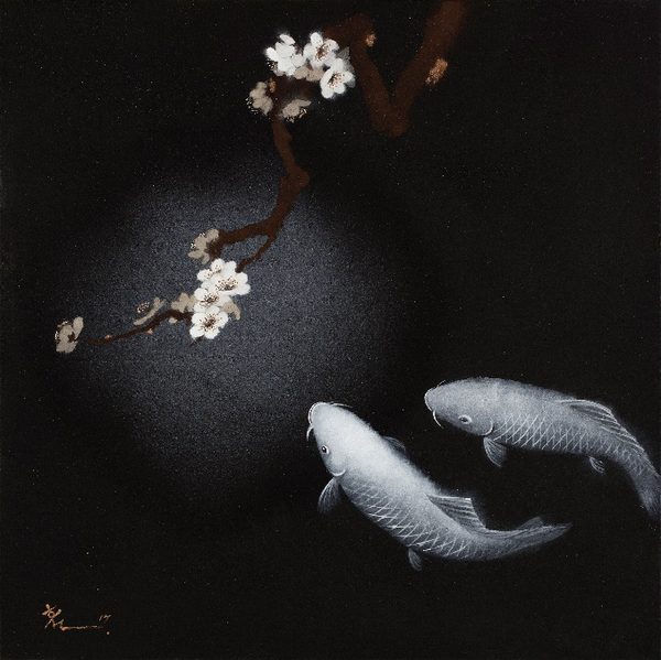 자연으로의 초대 1 7 1 Invitation to nature,70 x 70 cm, color powder, crystal powder,shall powder mixed glue on canvas, 2017