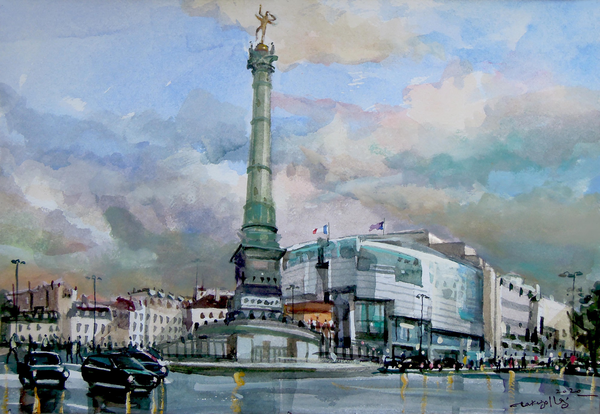 Opéra national de Paris 오페라 바스티유, 파리, 57 x 38 cm, watercolor on paper, 2020
