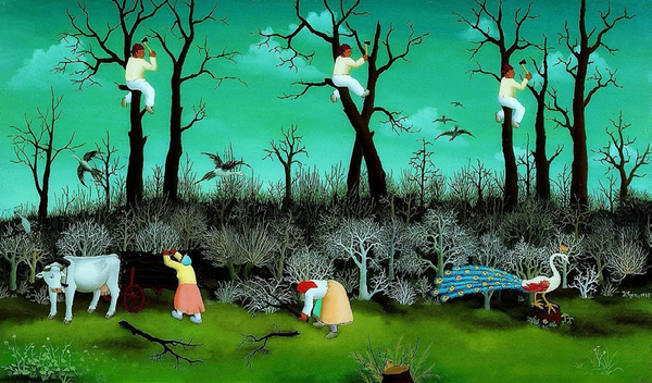 Ivan Generalic, Master Naive Artist ~ "Cutting the Wood" 1959 ~