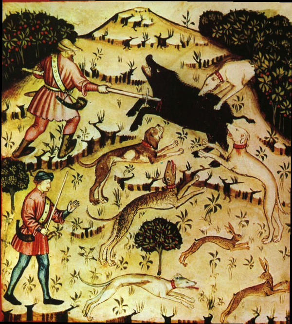 Wild boar hunting - Manuscript unknown master- 14th century