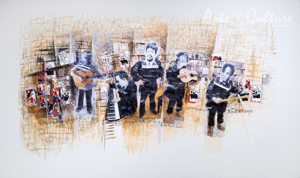 조영남, 보컬그룹 李箱과 5인의 아해들 이런 詩를 노래하다, 캔버스에 혼합기법, 153×93cm, 2019