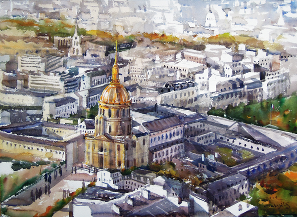 Hôtel national des Invalides à Paris, 앵발리드, 76 x 57cm, watercolor on paper, 2019