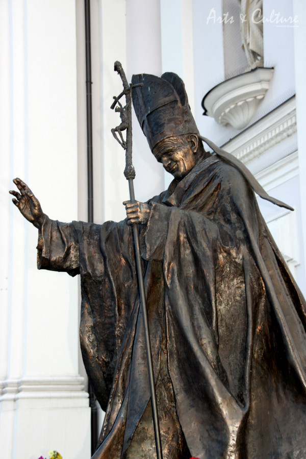 Statue of Saint John Paul II in front of Basilica in Wadowice