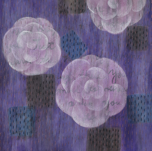 김지은, 그냥 그 자리에, 95×95cm,한지에 먹 분채 자수, 2019