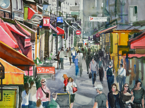 Rue Mouffetard, Paris, 76.5x57cm, watercolor on paper, 2018