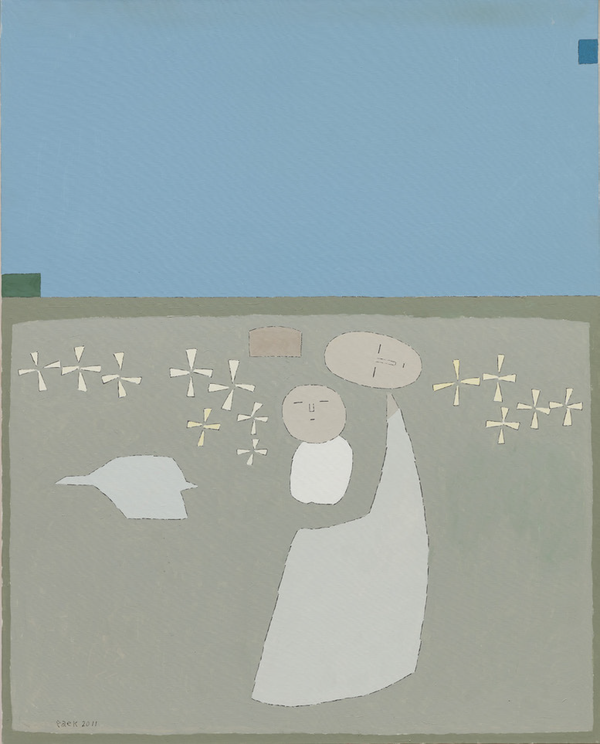 백영수, 새와 모자, 캔버스에 유채, 130×162cm, 2011