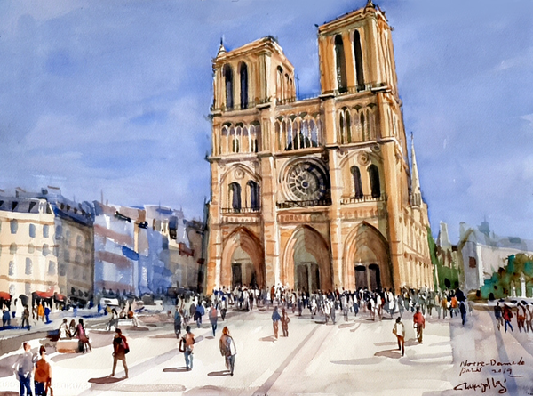 Cathédrale Notre-Dame de Paris, 76 x 56 cm, watercolor on paper, 2019
