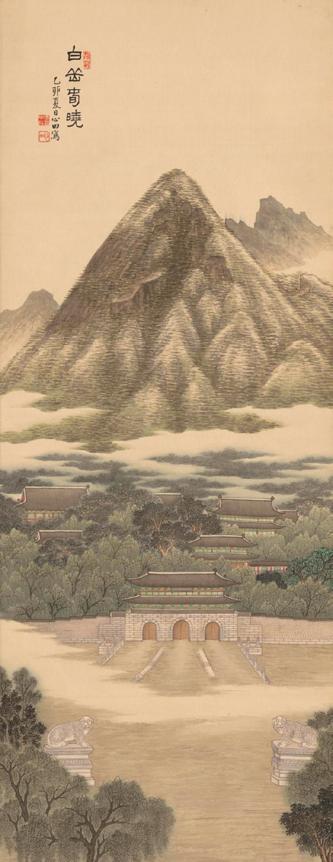 안중식 '백악춘효', 여름본, 1915.견본담채, 197.5×63.7cm, 국립중앙박물관