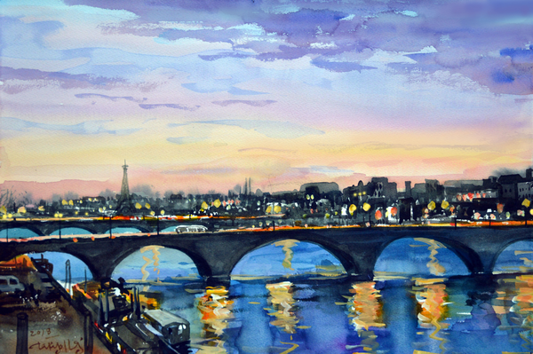 몬테벨로 강변로에서 Le quai de Montebello, Paris, 55.5 x 38 cm, watercolor on paper, 2018