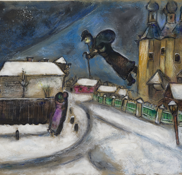 Marc Chagall, Above Vitebsk, Undated, Gouache, watercolor, graphite and crayon on cardboard,The Israel Museum Jerusalem by Avshalom Avital©ADAGP, Paris – SACK, Seoul, 2018, Chagall®
