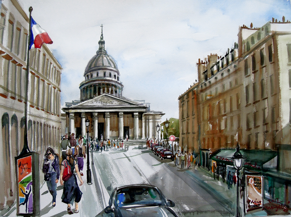 Rue Soufflot-Paris, 57 x 56.5cm, watercolor on paper