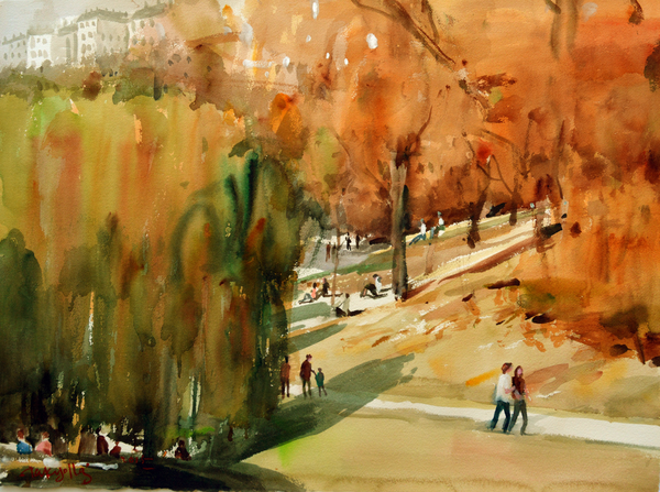 Parc Des Buttes Chaumont, Takyoung Jung, 76x56 cm, watercolor on paper