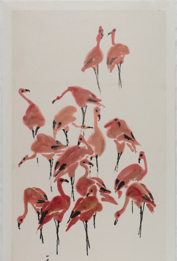Flamants roses. Lavis rouge et jaune. Paris, muse Cernuschi.© Musée Cernuschi /Roger-Viollet - Adagp, Paris 2017