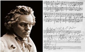 베토벤 흉상과 그의 친필 악보