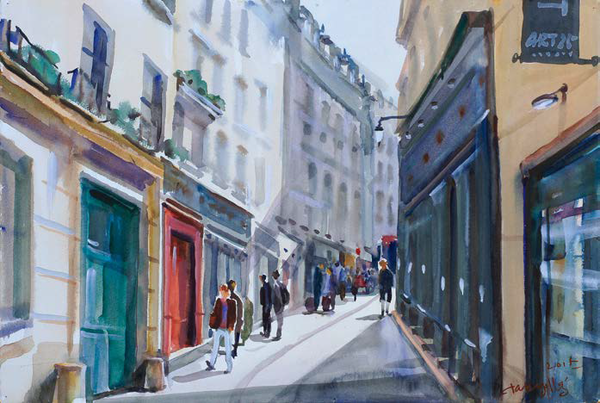 Rue des Rosiers, Le Marais, 파리 4구 장미나무 거리의 삶, 56.5 x 38 cm, watercolor on paper, 2015