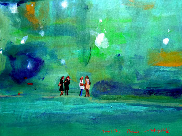 Parc des Buttes-Chaumont, Paris. 72.7 x 60.6cm, acrylic on paper, 2017