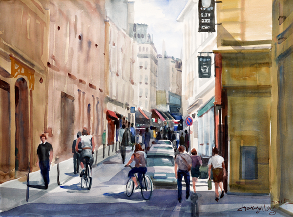 Rue St. André des Arts, 76 x 57 cm, watercolor on paper, 2015