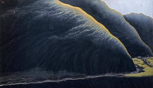 회상, 오석에 조각 채색, 150×87cm, 2015