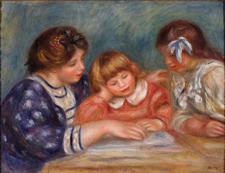 Pierre-Auguste Renoir / La Leçon, Bielle, l’institutrice et Claude Renoir lisant / 1906 / Huile sur toile / 65.5 x 85.5cm / Collection Nahmad, Suisse / Photo © Raphaël BARITHEL