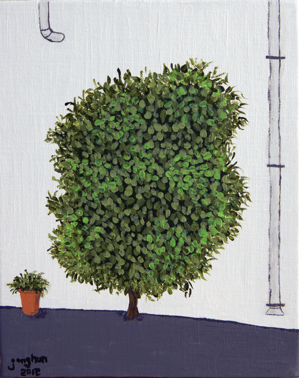 나무를 품은 벽, 23cm X 27cm, 캔버스에 아크릴, 2012