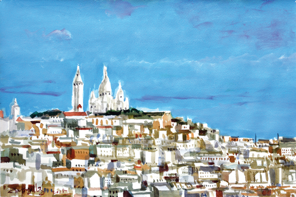 The View Montmartre Hill, 56.5×38cm, watercolor on paper, 2015