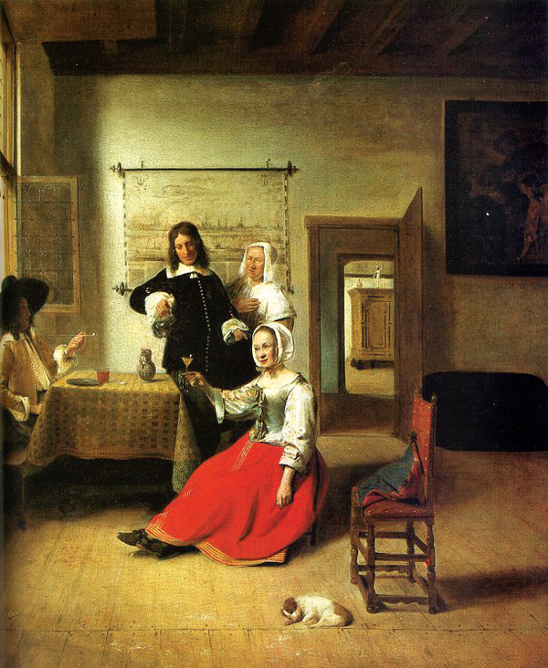 Pieter de Hooch, Woman Drinking with Soldiers, 1658