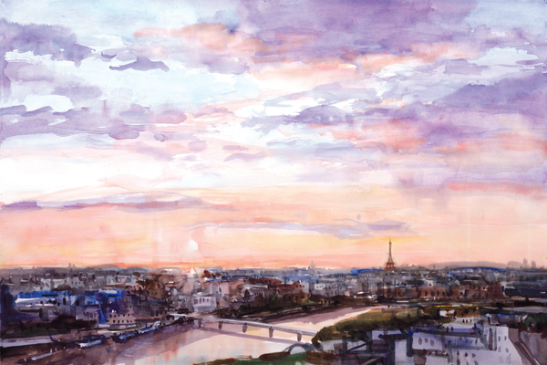 Sunrise in Paris, 121.5×80 cm, watercolor on paper, 2015