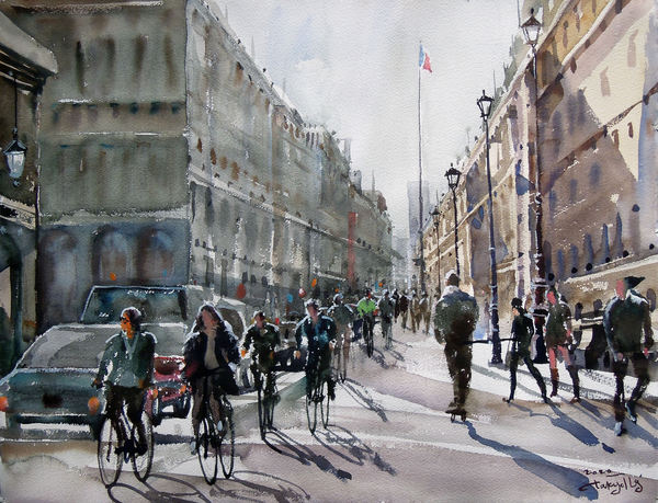 Place du Palais-Royal - Musée du Louvre파리, 66 x 51 cm, watercolor on paper, 2020