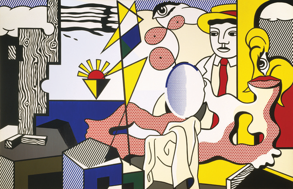Roy Lichtenstein, Figures with Sunset, 1978, Huile et Magna sur toile, 271.8×424.2cm, The Doris and Donald Fisher Collection at the San Francisco Museum of Modern Art et the San Francisco Museum of Modern Art,© Estate of Roy Lichtenstein New-York / ADAGP, Paris 2015