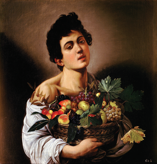 Boy with a Basket of Fruit, 1593~1594.Oil on canvas, 67cm×53cm (26in×21in).Galleria Borghese, Rome
