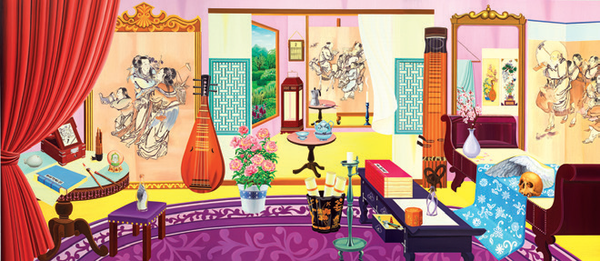 초대받은 N - 김홍도 화방을 거닐다, oil on linen, 200x450cm, 2014