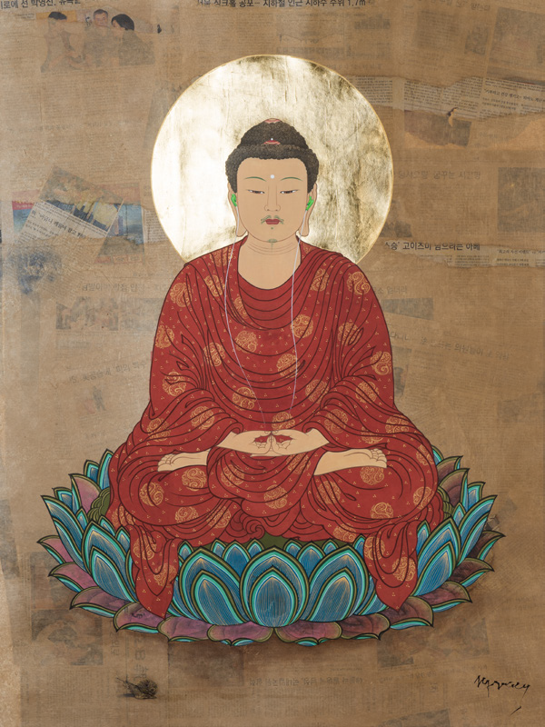 ​무위, 석가모니-지혜, 장지에 채색ㆍ금박, 130×97cm, 2014​
