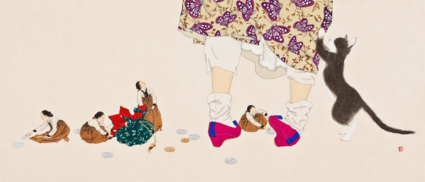 신선미, 아찔한 외출4, 장지에 채색, 37×86cm, 2013