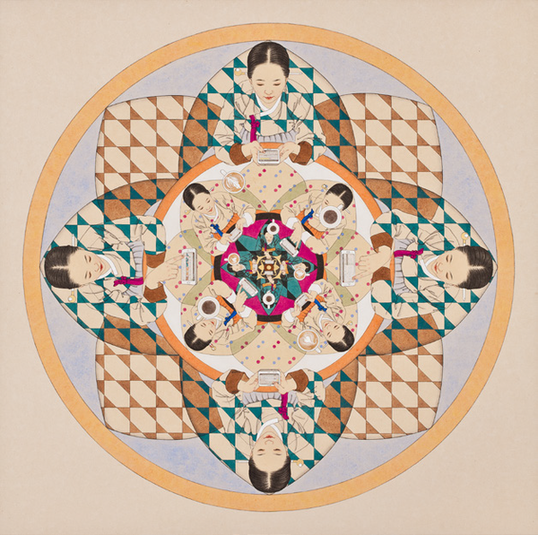 신선미, 문양이야기6, 장지에 채색, 80×80cm, 2014