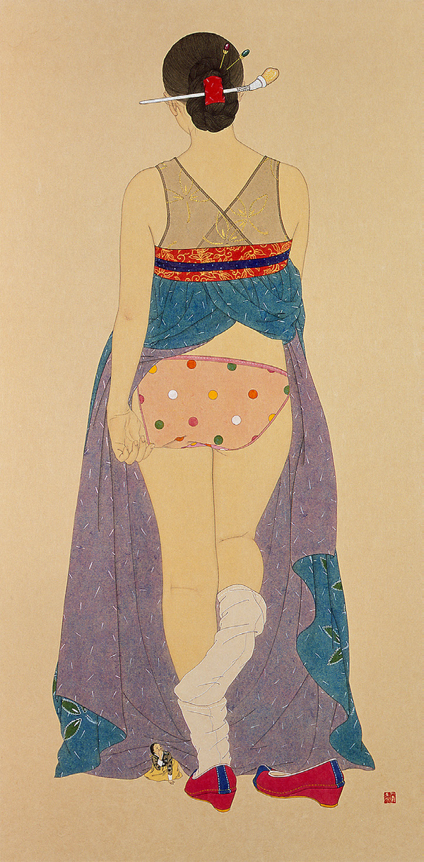 신선미, Secret1, 장지에 채색, 138×68cm, 2008