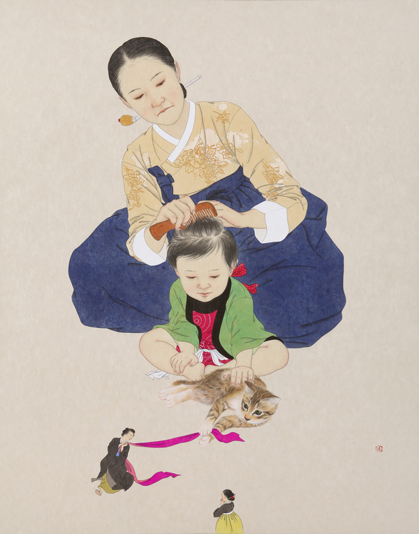 신선미, 그들만의 사정2, 장지에 채색, 99.5×78cm, 2011