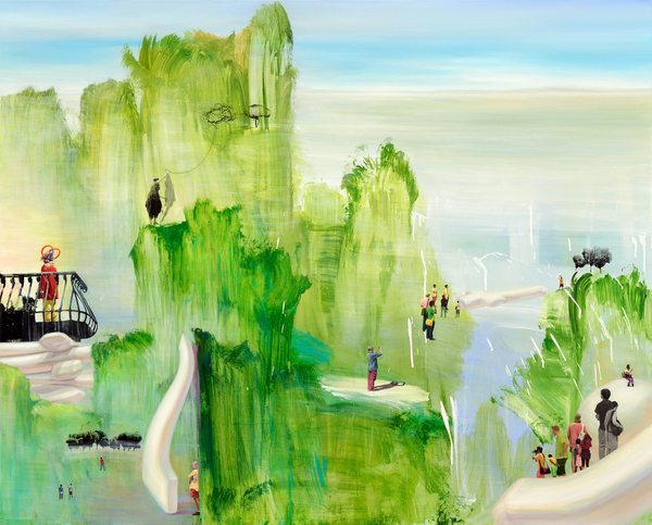 피에로가 있는 풍경, 162.2x130.3cm, acrylic oil silk screen sticker ona cnvas, 2014