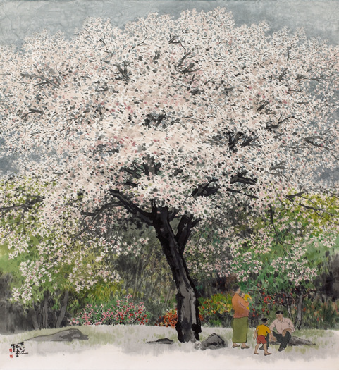 봄의 기운 - 봄나들이, 화선지에 수묵담채, 122×133cm, 2008