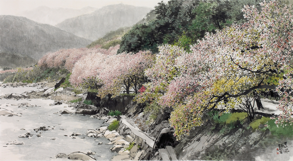 봄의 기운 - 쌍계사 가는 길, 화선지에 수묵담채, 170×93cm, 2008