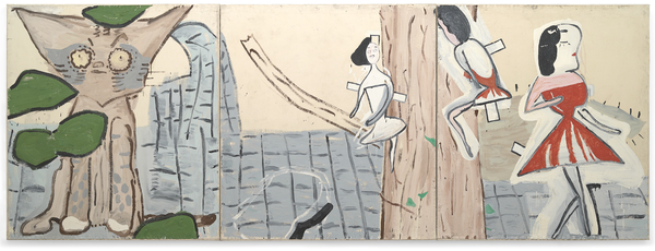 ⓒRed Twink and Ivy 2002Rose Wylie, Photo: Soon-Hak Kwon, Oil on Canvas 183 x 504cm