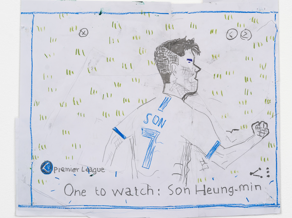 ⓒOne to watch, Son 2020 / Rose Wylie, Photo: Jo Moon PriceColoured Pencil, Pencil, Oil and Collage on Paper 30.4 x 37cm