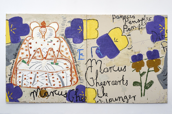 ⓒQueen of Pansies (Dots) 2016Rose Wylie, Photo: Soon-Hak Kwon, Oil on Canvas 183 x 499cm
