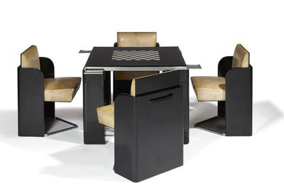 Jean Dunand, Table à jeux et ses quatre fauteuils escamotables, 1930
