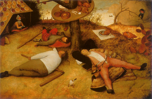 브뢰겔, 게으름뱅이의 천국, 1566 나무에 유채, 52x78cm, 뮌헨 알테피나코테크