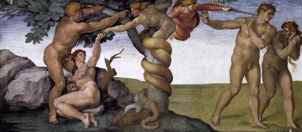 Michelangelo, Fall and Expulsion from Garden of Eden-1509-1510- Sistina Chapel- Vatican Rome Italy