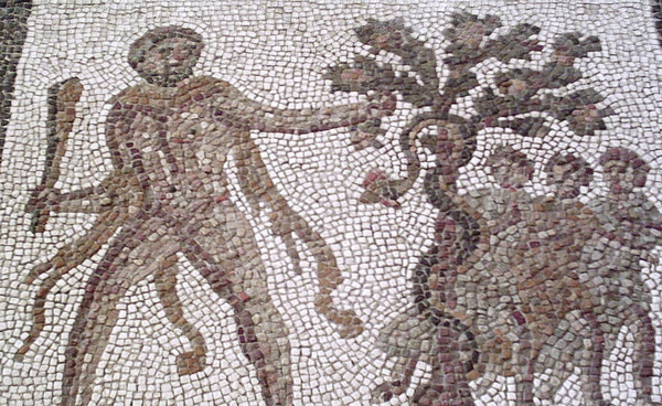 Hercules Stealing the golden Apples from the garden of the Hesperides – tree of life- Mosaic - III AC