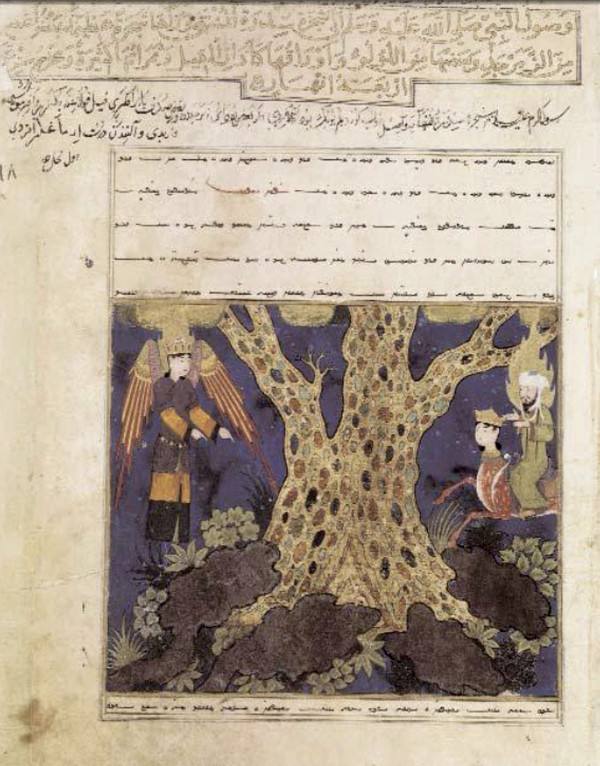 Miraj Nameh- Mahomet and tree of life(Ascension of Muhammad to heaven)–Turkish manuscript- 1436-1437