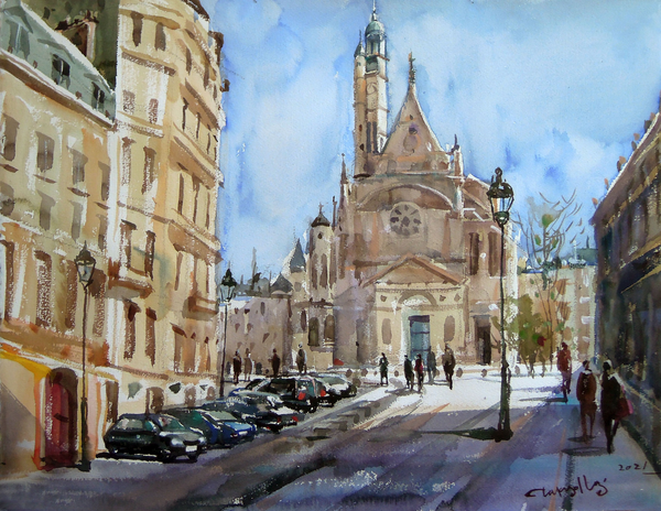 Place de l'Hôtel de Ville, Paris, 76 x 56 cm, watercolor on paper, 2021
