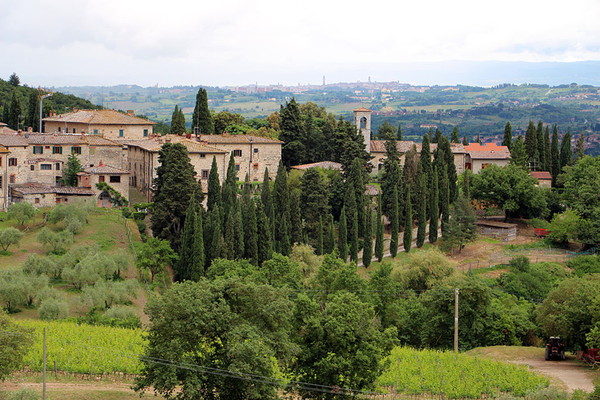 The medieval village of Fonterutoli. In the background you can see the city of Siena.